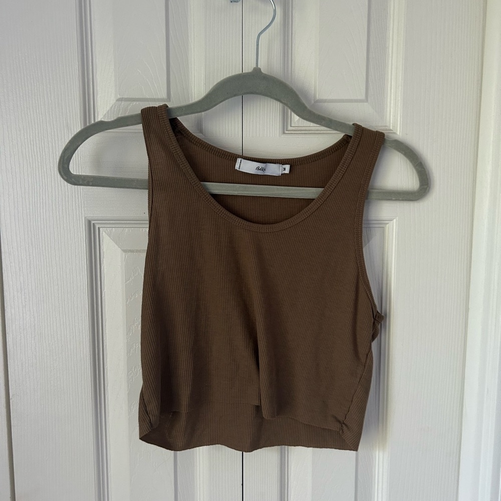 Adika Brown Ribbed Crop Tank